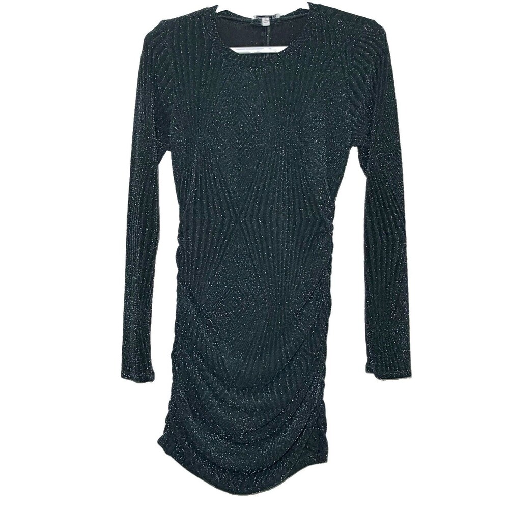 Xtraordinary Green Metallic Shimmer Ruched Bodycon Mini Dress Long Sleeve M